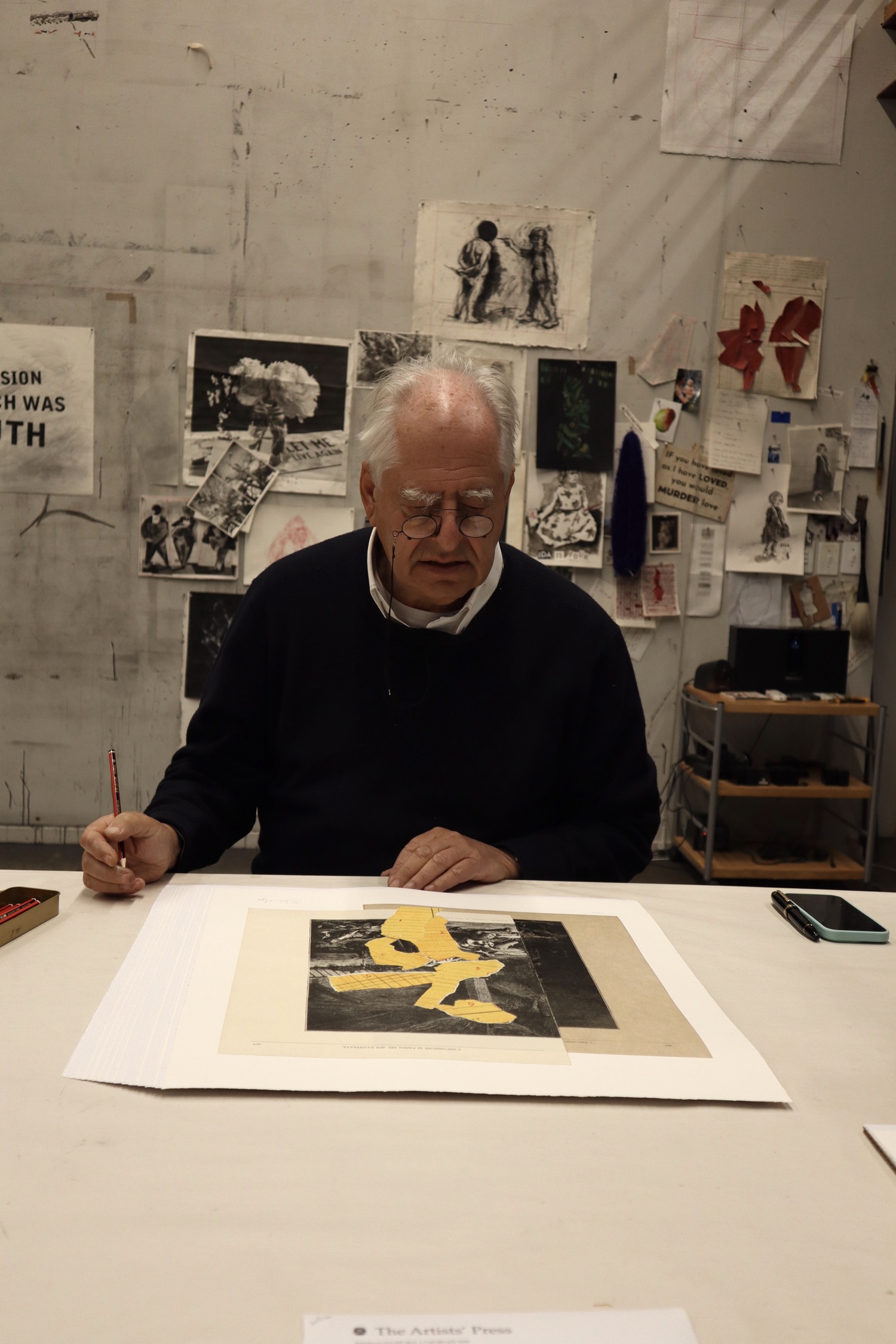 William Kentridge working on a lithograph 2024